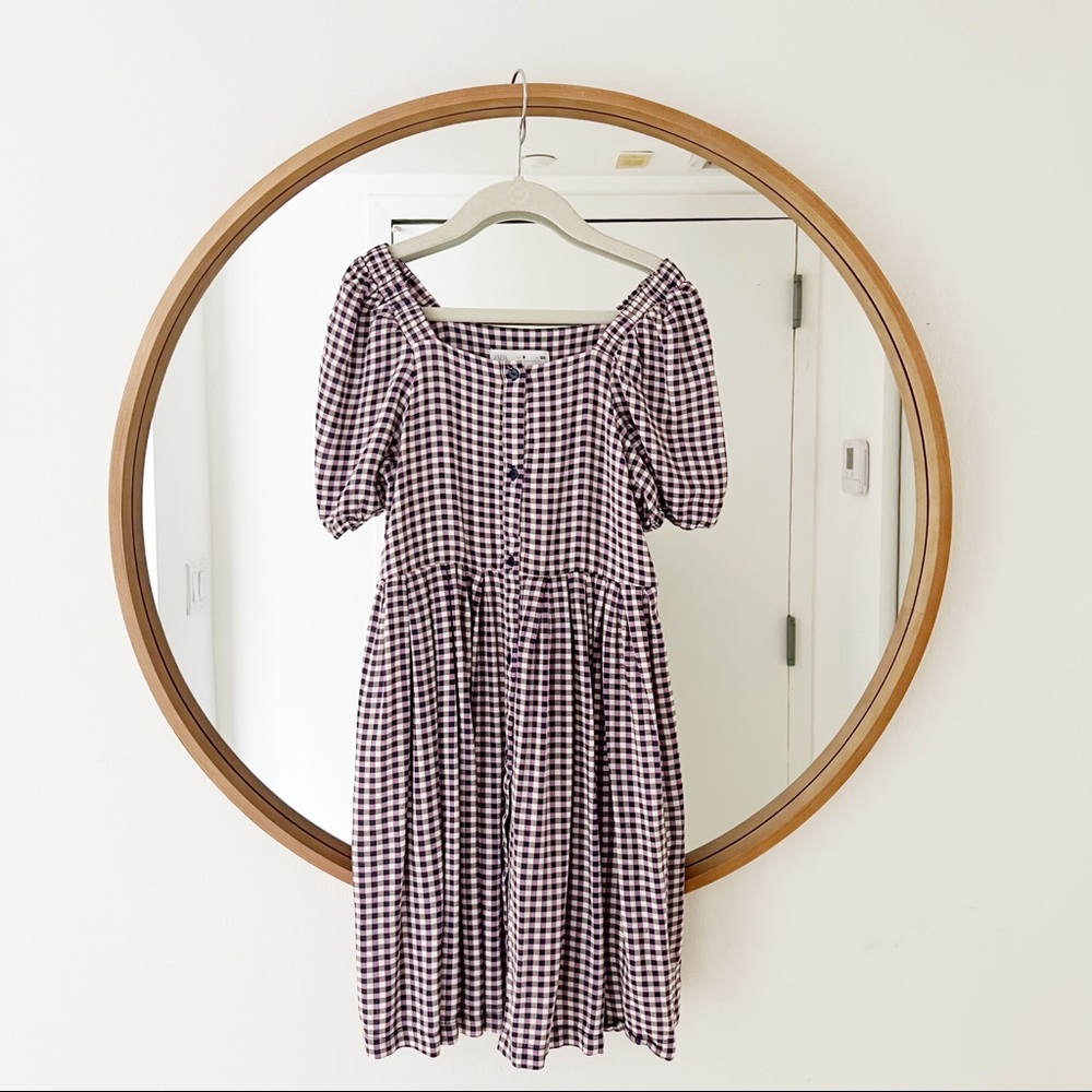 Zara Checkered Button Down Puffed Sleeve Dress Size 9
